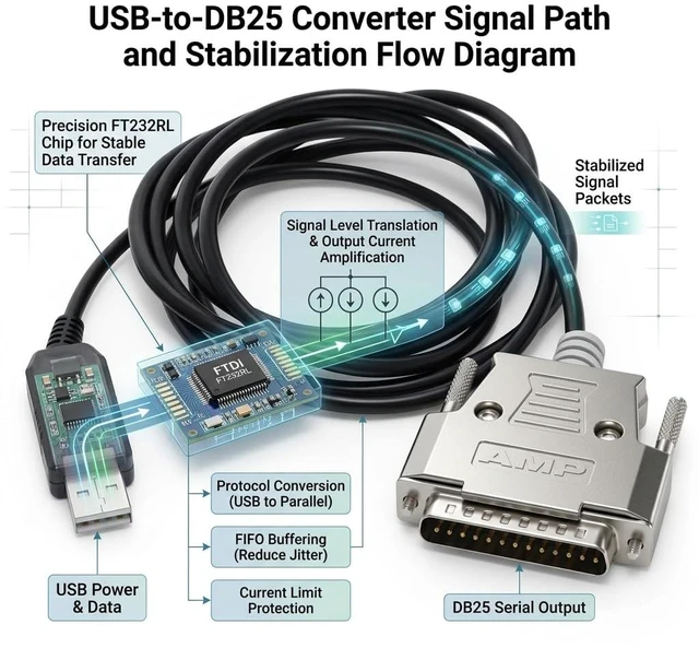 Alt view image 2 of 6 - Pidwaok FT232RL USB to RS232 DB25 Male Cable 1.8m for Sartorius Analytical Balance BSA CPA CP GC GP Series Serial Communication Adapter