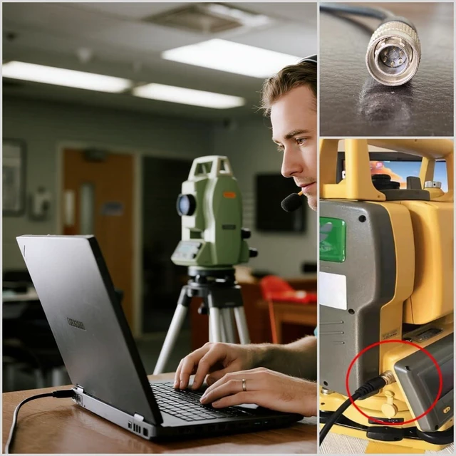 Alt view image 2 of 6 - Washinglee USB Total Station Data Collector Cable for Nikon DTM322 DTM352 DMT452 DTM330 DTM532 DTM522 NPL-332 NIVO Total Stations, Hirose Six Pin to USB Adapter Cable.