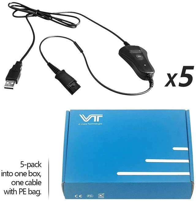 Alt view image 6 of 6 - QD-to-USB Adapter Cable with Volume-Mute - 5PACK for 4-Pin Plantronic-QD Plug Headset