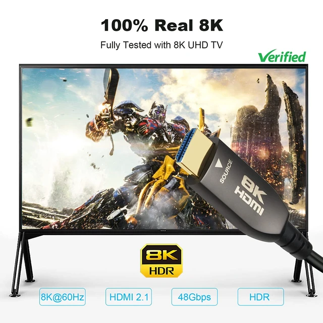 Alt view image 4 of 6 - Yauhody Real 8K HDMI Fiber Optic Cable 75ft, CL3 Rated, Ultra High Speed 48Gbps HDMI 2.1 Over Fiber, Supports 10K, 8K@60Hz, 4K@144Hz/120Hz/60Hz, HDCP 2.2 & 2.3, 4:4:4, eARC, Dynamic HDR 10, 3D (75ft)