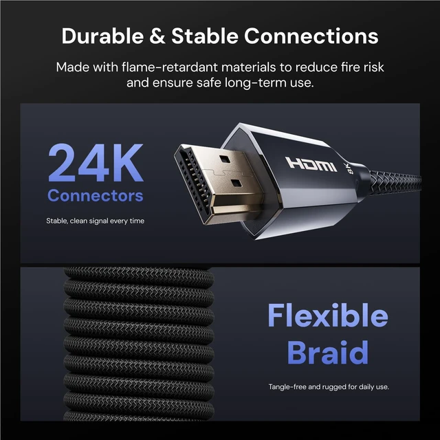 Alt view image 6 of 7 - AWOL VISION HDMI 2.1 Cable 6.56ft,8K Certified, 48Gbps Ultra High Speed HDMI Cable 8K@60Hz, 4K@120Hz, 2K@144Hz, Compatible with PS5/Xbox/TV/PC/Projector