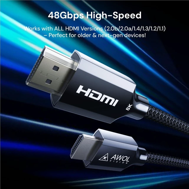 Alt view image 2 of 7 - AWOL VISION HDMI 2.1 Cable 6.56ft,8K Certified, 48Gbps Ultra High Speed HDMI Cable 8K@60Hz, 4K@120Hz, 2K@144Hz, Compatible with PS5/Xbox/TV/PC/Projector