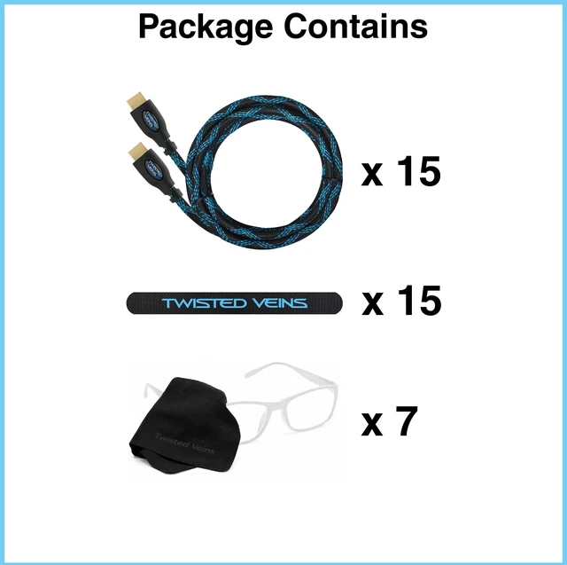 Alt view image 2 of 7 - Twisted Veins 15 Pack of 10FT 4K HDMI Cables Bulk HDMI Cable Multipack | HDMI to HDMI Cable Multi pack, HDMI Cord Multipack Features Premium Braided Jackets, Flex Neck Connectors, Plus Accessories
