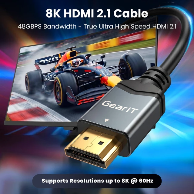 Alt view image 2 of 7 - GEARit 5 Pack 8K HDMI 2.1 Cable 10 Ft, 48Gbps 4K 120Hz 144Hz eARC for PS5 | 48Gbps Ultra High Speed, 8K 60Hz, 4K 120Hz and 144Hz, eARC, VRR, ALLM, HDR10 and Dolby Vision. 10 ft for a wall mount TV