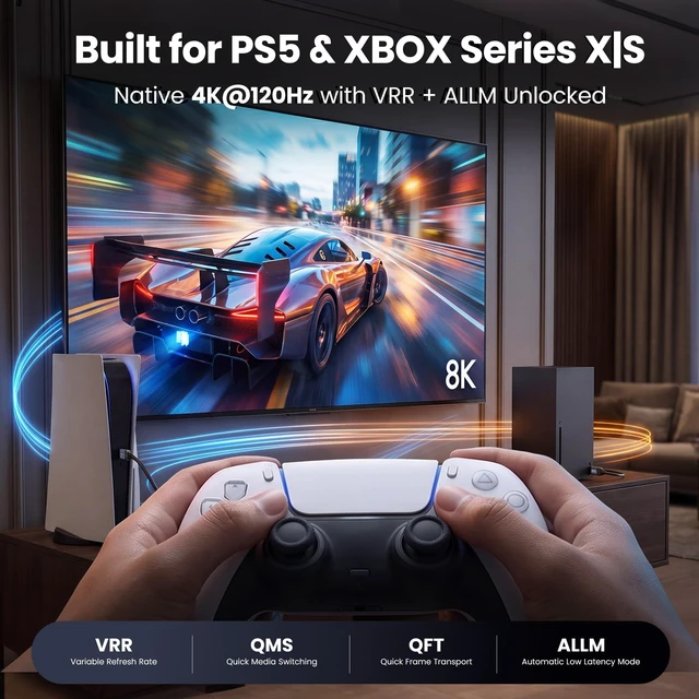 Alt view image 3 of 7 - GEARit 5 Pack 8K HDMI 2.1 Cable 10 Ft, 48Gbps 4K 120Hz 144Hz eARC for PS5 | 48Gbps Ultra High Speed, 8K 60Hz, 4K 120Hz and 144Hz, eARC, VRR, ALLM, HDR10 and Dolby Vision. 10 ft for a wall mount TV