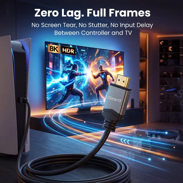 Alt view image 6 of 7 - GEARit 5 Pack 8K HDMI 2.1 Cable 10 Ft, 48Gbps 4K 120Hz 144Hz eARC for PS5 | 48Gbps Ultra High Speed, 8K 60Hz, 4K 120Hz and 144Hz, eARC, VRR, ALLM, HDR10 and Dolby Vision. 10 ft for a wall mount TV