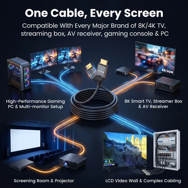 Alt view image 7 of 7 - GEARit 5 Pack 8K HDMI 2.1 Cable 10 Ft, 48Gbps 4K 120Hz 144Hz eARC for PS5 | 48Gbps Ultra High Speed, 8K 60Hz, 4K 120Hz and 144Hz, eARC, VRR, ALLM, HDR10 and Dolby Vision. 10 ft for a wall mount TV
