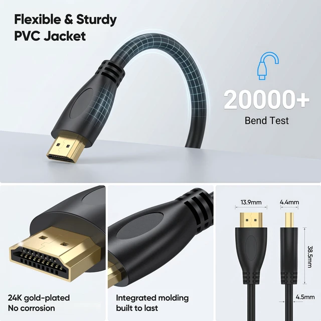 Alt view image 5 of 7 - 4K HDMI Cable 15FT/4.5M 5-Pack, HDMI 2.0 Cable 18Gbps, Flexible PVC Cable | Supports ARC & HDCP 2.2 for TV, Laptop, Soundbar, Monitor, PS5/4, Xbox, Roku, Apple TV