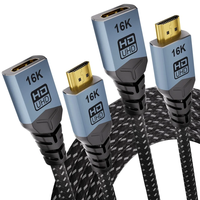 Main image of CABLAPTOP [2-Pack 16K HDMI Extension Cable,6.6FT/2M 8K 120Hz 4K 240Hz/480Hz, 96Gbps Braided EXT HDMI Extender Cord, Ultra High Speed Compatible with HDTV, Laptop,Series X,Chromecast, TV Stick