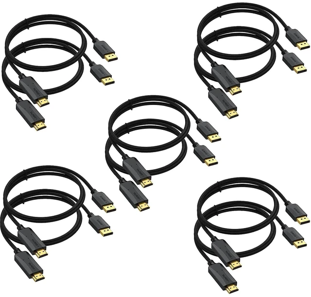 Main image of DisplayPort to HDMI Cable 10-Pack 6FT, 4K Male to Male, Gold-Plated Braided | Uni-Directional DP (Source) to HDMI (Display) Cord, Support Video and Audio for Dell, HP, NVIDIA, Samsung and More