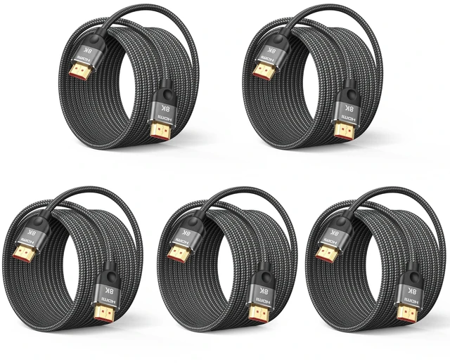 Main image of KovySwm HDMI 2.1 Cable, 20FT, 5-Pack, 48Gbps, 8K@60Hz | Support HDR10+, eARC, VRR, QMS, QFT, HDCP 2.2&2.3, For TV, Monitor, PC, Laptop, PS5, X-box, Blu-ray, Roku