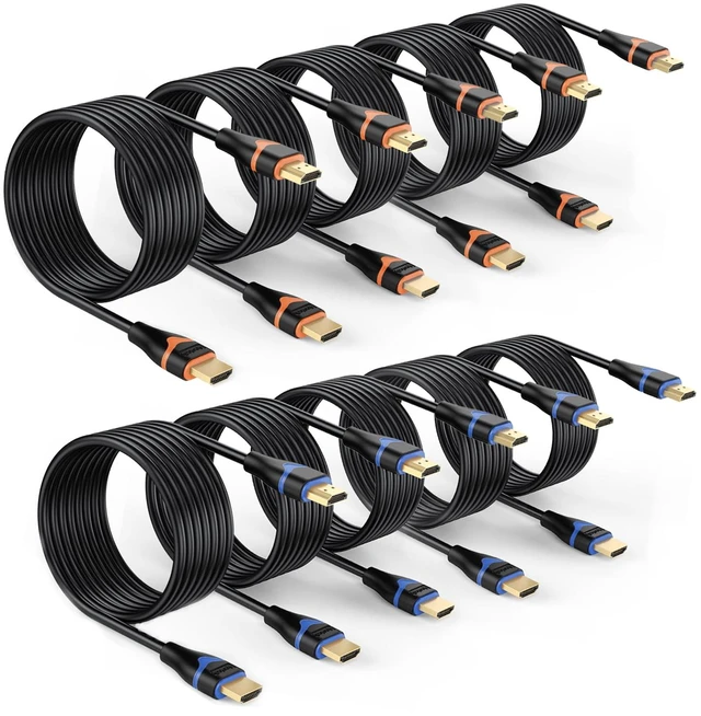 Main image of ApoJodly 4K HDMI Cable 10FT 10-Pack, HDMI Cord 10 Foot High Speed | HDMI Cable 2.0 Ultra HD 4K@60Hz, 2K@144Hz, HDR, 3D, Dolby, HDCP 2.2, ARC for PS5, PS4, HDTV, Monitor, Xbox, Blu-ray, Laptop