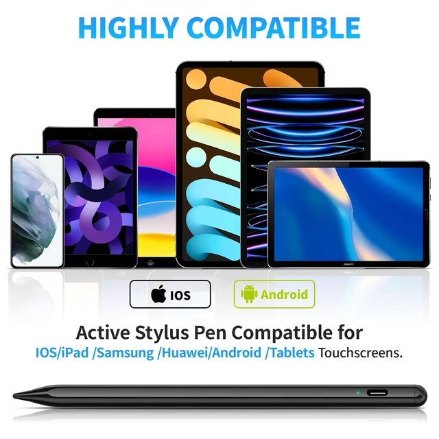 Alt view image 2 of 7 - Stylus Pen 2P for Touchscreen, Compatible for Phones/Tablet, Black | USB-C Rechargeable Active Stylus with 1.5 mm fine tip for Writing, Drawing, Notes and Touchscreen Navigation