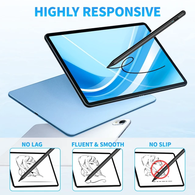 Alt view image 3 of 7 - Stylus Pen 2P for Touchscreen, Compatible for Phones/Tablet, Black | USB-C Rechargeable Active Stylus with 1.5 mm fine tip for Writing, Drawing, Notes and Touchscreen Navigation
