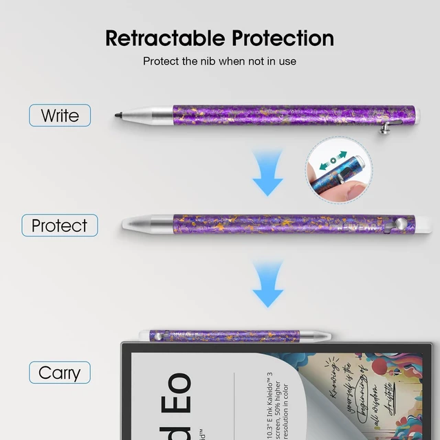 Alt view image 3 of 7 - Titanium Magnetic EMR Stylus for E-Ink Devices, Retractable Magnetic Digital Pen with Precision Fine Tip, Lightweight Writing Pen Compatible with Remarkable 2, Kindle Scribe, BOOX, Supernote, Purple