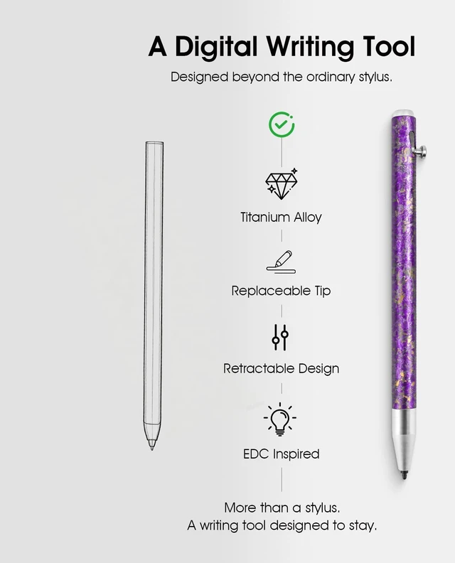 Alt view image 6 of 7 - Titanium Magnetic EMR Stylus for E-Ink Devices, Retractable Magnetic Digital Pen with Precision Fine Tip, Lightweight Writing Pen Compatible with Remarkable 2, Kindle Scribe, BOOX, Supernote, Purple
