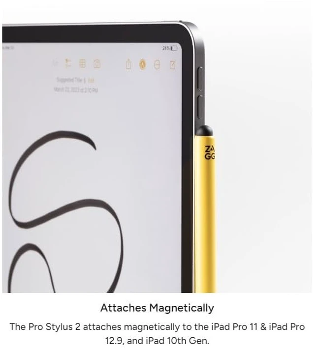 Alt view image 4 of 7 - ZAGG Pro Stylus 2 for iPad Pro/Air/iPad/mini, Bluetooth Pairing, Blue | Active & Capacitive Tips, Palm Rejection, Tilt Recognition, For iPad Pro 11/12.9, Air 10.9/M2, iPad 10.2/9.7, mini 5