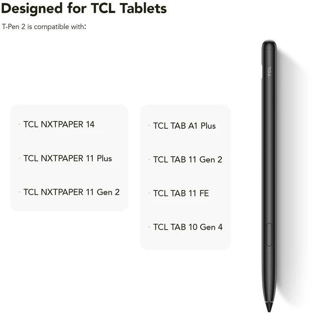 Alt view image 2 of 6 - TCL T-Pen 2 Digital Stylus Pen for TCL Tablets, 4,096 Pressure Levels | Interchangeable Tips, Press-and-Hold Eraser, 112-Hour Long Battery, Lightweight Stylus for Writing, Drawing, Sketching