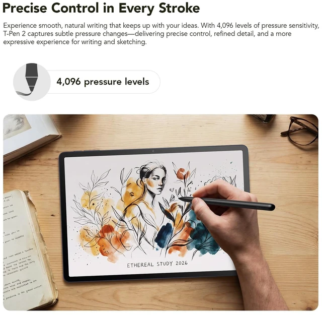 Alt view image 3 of 6 - TCL T-Pen 2 Digital Stylus Pen for TCL Tablets, 4,096 Pressure Levels | Interchangeable Tips, Press-and-Hold Eraser, 112-Hour Long Battery, Lightweight Stylus for Writing, Drawing, Sketching