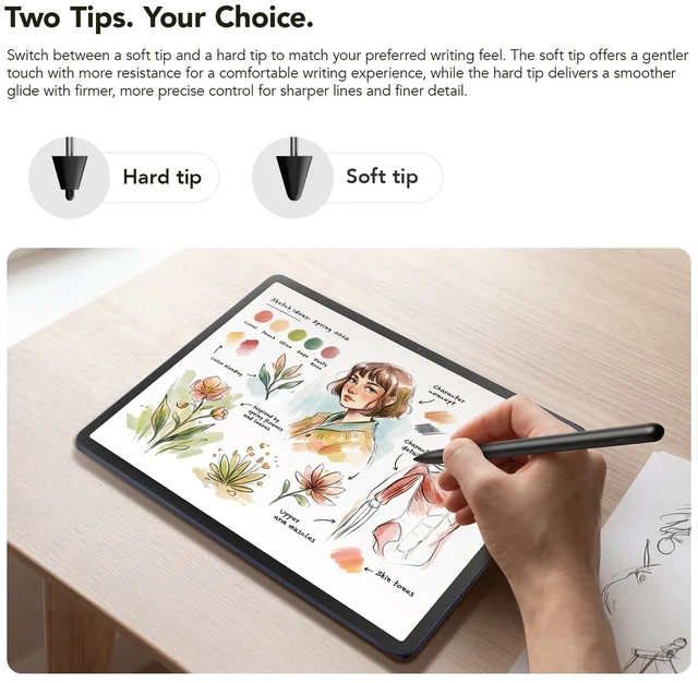 Alt view image 4 of 6 - TCL T-Pen 2 Digital Stylus Pen for TCL Tablets, 4,096 Pressure Levels | Interchangeable Tips, Press-and-Hold Eraser, 112-Hour Long Battery, Lightweight Stylus for Writing, Drawing, Sketching