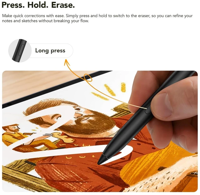 Alt view image 5 of 6 - TCL T-Pen 2 Digital Stylus Pen for TCL Tablets, 4,096 Pressure Levels | Interchangeable Tips, Press-and-Hold Eraser, 112-Hour Long Battery, Lightweight Stylus for Writing, Drawing, Sketching