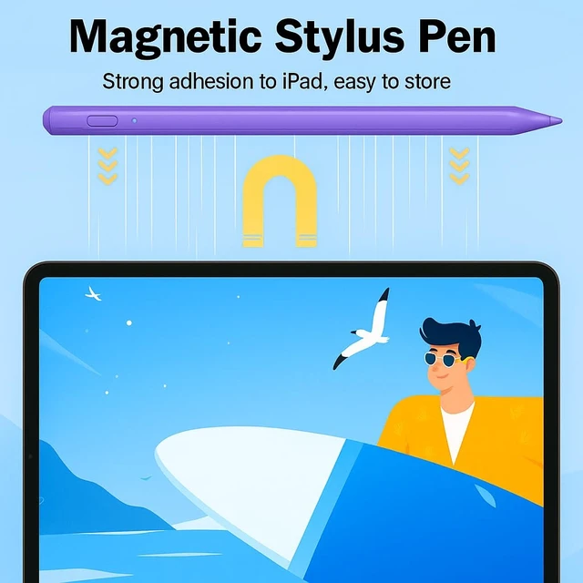 Alt view image 4 of 7 - Stylus Pen for iPad 11th/10th 2018-2025,2Pack Apple Pen Palm Rejection Tilt Sensitivity Pixel Perfect for Apple iPad A16/11/10/9/8/7/6th,Pro 12.9"/11"/13" M5/M4,Air M3/M2/5/4/3,Mini A17/5/6th-Purple