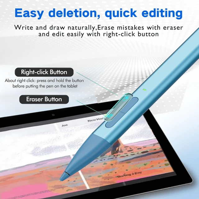 Alt view image 3 of 7 - Slim Pen 2 for Microsoft Surface with 4096 Pressure, Eraser & Right-Click, Palm Rejection,Graphite Nib,for Surface Pro 12/11/10/9/8/7/6/5/4/X,Surface Go 4/3/2,Book 3/2/1,Laptop1-6,Surface Studio 2+/2