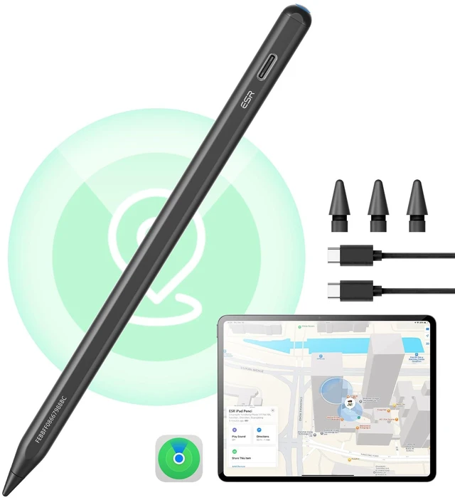 Main image of ESR Geo Digital iPad Pencil for iPad 2018-2026, FindMy, Easy Shortcuts | Work with Apple Find My, for iPad (A16) 11/10/9/8 Gen & Air 13/11 & Pro 12.9/13/11 & Mini 7/6/5, Black (No Wireless Charging)