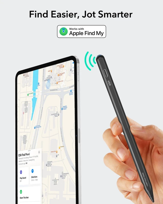 Alt view image 2 of 7 - ESR Geo Digital iPad Pencil for iPad 2018-2026, FindMy, Easy Shortcuts | Work with Apple Find My, for iPad (A16) 11/10/9/8 Gen & Air 13/11 & Pro 12.9/13/11 & Mini 7/6/5, Black (No Wireless Charging)