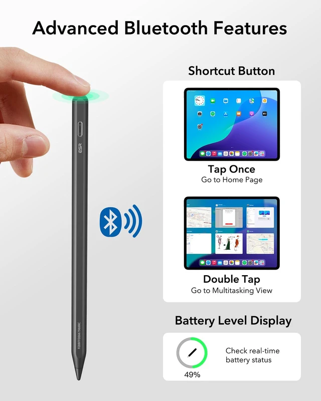 Alt view image 4 of 7 - ESR Geo Digital iPad Pencil for iPad 2018-2026, FindMy, Easy Shortcuts | Work with Apple Find My, for iPad (A16) 11/10/9/8 Gen & Air 13/11 & Pro 12.9/13/11 & Mini 7/6/5, Black (No Wireless Charging)