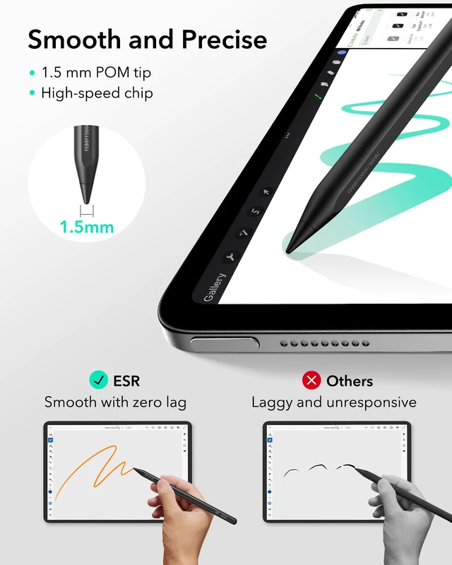Alt view image 7 of 7 - ESR Geo Digital iPad Pencil for iPad 2018-2026, FindMy, Easy Shortcuts | Work with Apple Find My, for iPad (A16) 11/10/9/8 Gen & Air 13/11 & Pro 12.9/13/11 & Mini 7/6/5, Black (No Wireless Charging)