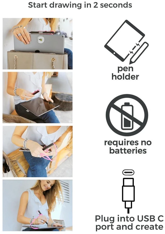 Alt view image 4 of 7 - SonarPen (USB C): Pressure Sensitive Stylus for iPhone, Android & Mac Black