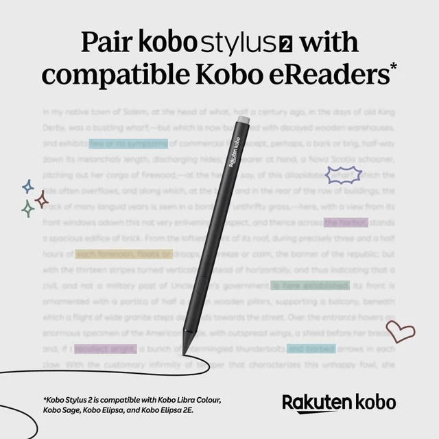 Alt view image 3 of 5 - Kobo Stylus 2 | Mark Up, Write Notes and Make Highlights | Rechargeable via USB-C |Compatible with 7" Libra Colour eReader & Kobo Sage eReader (Black)