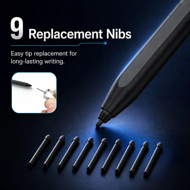 Alt view image 3 of 7 - EMR Stylus for Remarkable 2/1 Pen, Replacement Marker with Eraser, 4096 Pressure, Tilt Support, Palm Rejection,Magnetic, No Charging Needed, Includes 9 Extra Nibs