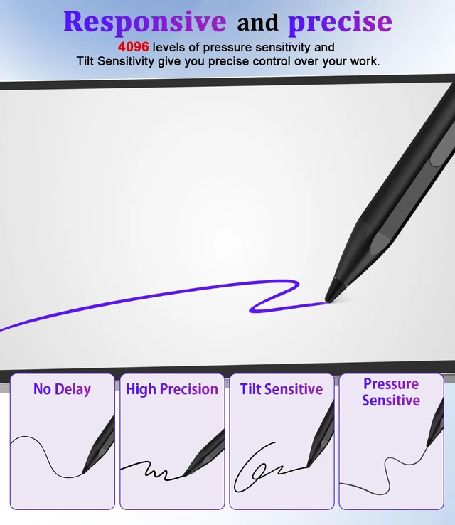 Alt view image 4 of 7 - Surface Pen - Premium, 4096 Finest Control, Rechargeable, Palm Rejection | Stylus Pen for Surface Pro 12/11/10/9/8/7+/7/X/6/5/4/3,Go/Book/Laptop/Studio, Magnetic,Right-click,Eraser,Touch Cap,3 Tips