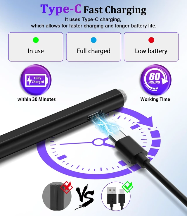 Alt view image 6 of 7 - Surface Pen - Premium, 4096 Finest Control, Rechargeable, Palm Rejection | Stylus Pen for Surface Pro 12/11/10/9/8/7+/7/X/6/5/4/3,Go/Book/Laptop/Studio, Magnetic,Right-click,Eraser,Touch Cap,3 Tips