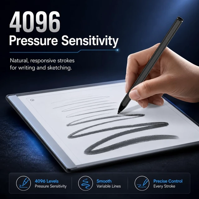 Alt view image 4 of 7 - EMR Stylus for Remarkable 2/1 Pen, Replacement Marker with Eraser, 4096 Pressure, Tilt Support, Palm Rejection,Magnetic, No Charging Needed, Includes 9 Extra Nibs