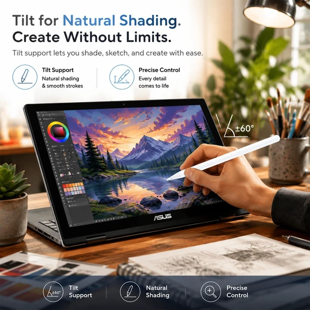 Alt view image 7 of 7 - Stylus Pen for ASUS Touchscreen Laptop, Rechargeable MPP 2.0 4096 Pressure | Digital Pen for ASUS ZenBook Vivobook ProArt ROG ExpertBook with Tilt, Palm Rejection & Magnetic for Drawing, Note-Taking