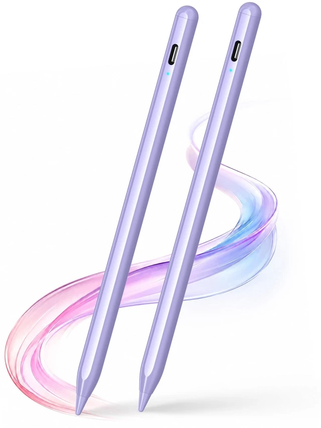 Main image of DRYMOKINI 2-Pack Active Stylus Pens for Touch Screens, Purple | 1.5 mm Fine Tip, Usb-C Rechargeable Design and 2 Pens for Writing, Drawing, Notes And Everyday Touchscreen Use.