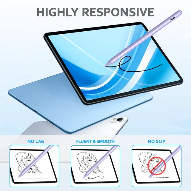 Alt view image 3 of 7 - DRYMOKINI 2-Pack Active Stylus Pens for Touch Screens, Purple | 1.5 mm Fine Tip, Usb-C Rechargeable Design and 2 Pens for Writing, Drawing, Notes And Everyday Touchscreen Use.