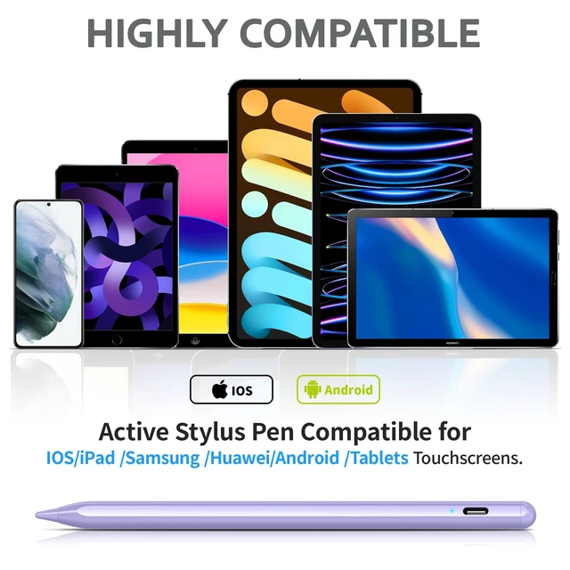 Alt view image 2 of 7 - DRYMOKINI 2-Pack Active Stylus Pens for Touch Screens, Purple | 1.5 mm Fine Tip, Usb-C Rechargeable Design and 2 Pens for Writing, Drawing, Notes And Everyday Touchscreen Use.