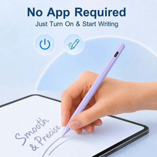 Alt view image 7 of 7 - DRYMOKINI 2-Pack Active Stylus Pens for Touch Screens, Purple | 1.5 mm Fine Tip, Usb-C Rechargeable Design and 2 Pens for Writing, Drawing, Notes And Everyday Touchscreen Use.