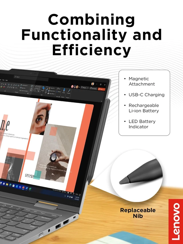 Alt view image 4 of 5 - Lenovo Yoga Pen, Rechargeable Stylus for Lenovo Yoga, ThinkPad, ThinkBook, and Chrome, USB-C Charging, Magnetic Attachment, Replaceable Nib, Multi-Protocol Support, Smooth Writing Experience