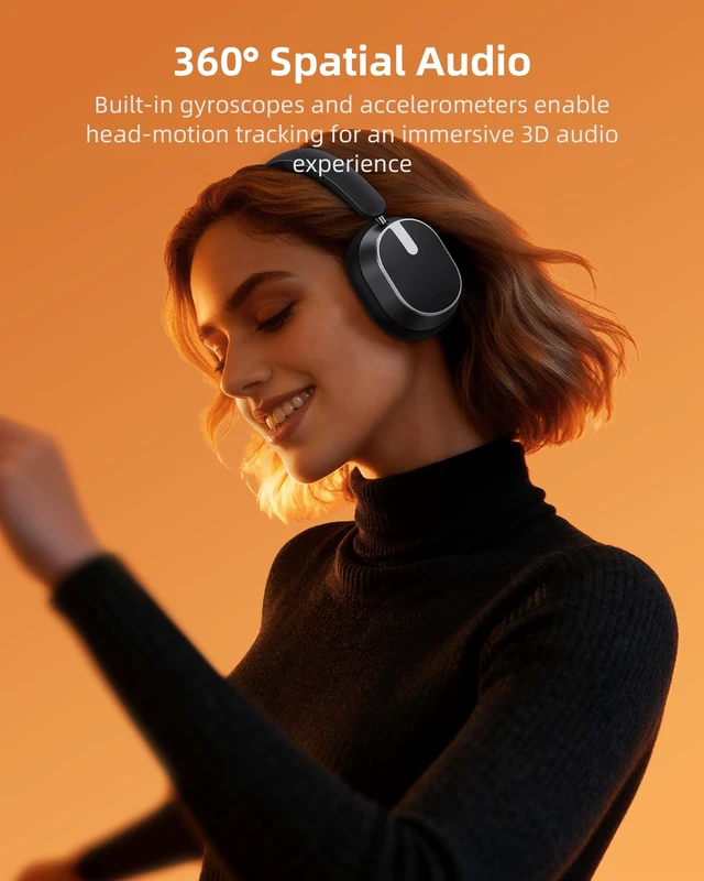 Alt view image 5 of 7 - Hybrid Active Noise Cancelling Headphones,120H Playtime Wireless Headphones Bluetooth 6.0 with Power Display, 6-Mic ENC Calls, Hi-Res Audio Over Ear Headphones Foldable Headset for Travel Game Black