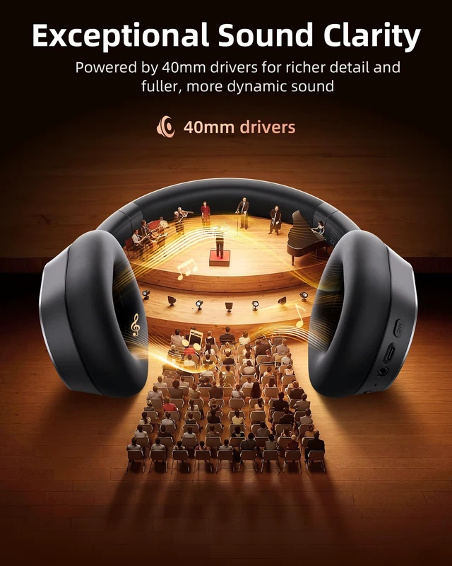 Alt view image 6 of 7 - Hybrid Active Noise Cancelling Headphones,120H Playtime Wireless Headphones Bluetooth 6.0 with Power Display, 6-Mic ENC Calls, Hi-Res Audio Over Ear Headphones Foldable Headset for Travel Game Black