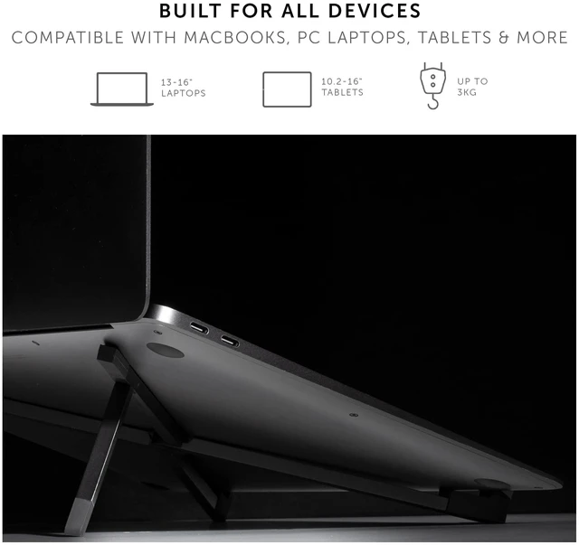 Alt view image 3 of 7 - Native Union Fold Laptop Stand Ultra-Slim Foldable & Portable Laptop Stand Ergonomic & Optimized Viewing Angle for 13 to 16 Inch MacBooks & Laptops, 10 to 16 Inch iPads & Tablets (Black)