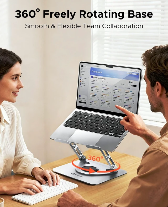 Alt view image 2 of 7 - PHIXERO 360° Rotable Laptop Stand, Height Adjustable Holder Gray WS2 | Durable Aluminum Alloy, Z-Type Ergonomic Design, Hollowed Cooling Ventilation, Multi-Device Universal Fit