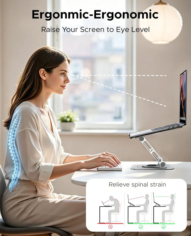 Alt view image 3 of 7 - PHIXERO 360° Rotable Laptop Stand, Height Adjustable Holder Gray WS2 | Durable Aluminum Alloy, Z-Type Ergonomic Design, Hollowed Cooling Ventilation, Multi-Device Universal Fit