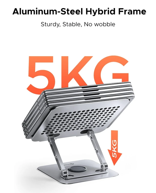 Alt view image 5 of 7 - PHIXERO 360° Rotable Laptop Stand, Height Adjustable Holder Gray WS2 | Durable Aluminum Alloy, Z-Type Ergonomic Design, Hollowed Cooling Ventilation, Multi-Device Universal Fit