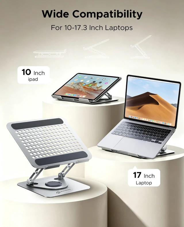 Alt view image 7 of 7 - PHIXERO 360° Rotable Laptop Stand, Height Adjustable Holder Gray WS2 | Durable Aluminum Alloy, Z-Type Ergonomic Design, Hollowed Cooling Ventilation, Multi-Device Universal Fit
